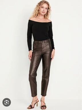 Old Navy Metallic Straight-Leg Pants in Shimmery Black-Bronze